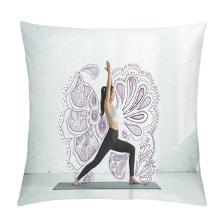 Personality  Calm Asian Woman Doing Yoga Exercise On Yoga Mat Near Mandala Ornament  Pillow Covers