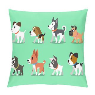Personality  Different Type Of Cute Cartoon Dogs Walking For Design. Pillow Covers