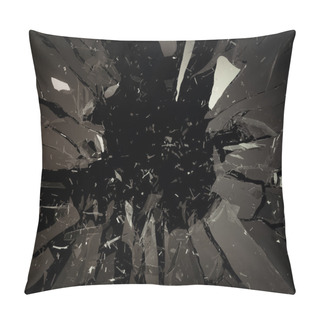 Personality  Destructed Or Shattered Glass Isolated On Black Pillow Covers