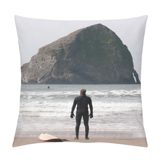 Personality  Lone Surfer Stands Looking Ocean Surf Sea Waves Surf Sport Pillow Covers