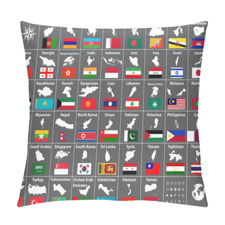 Personality  Vector Maps And Flags Of All Asian Countries Arranged In Alphabetical Order Pillow Covers