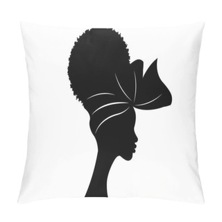 Personality  Portrait Beautiful African Woman In Traditional Turban And Afro Frizzy Curly Hair, Black Women Vector Silhouette Isolated , Logo Design Hairstyle Concept  Pillow Covers
