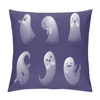 Personality  Set Of Cute Colorful Ghosts With Different Facial Emotions. Vector Illustration In Flat Cartoon Style. Pillow Covers