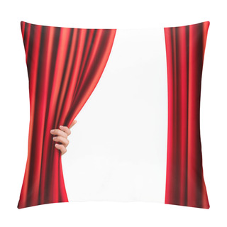 Personality  Background With Red Velvet Curtain And Hand. Vector Illustration Pillow Covers