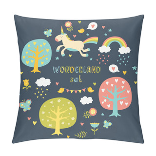 Personality  Lovely Vector Collection Set With Cute Unicorns. Pillow Covers