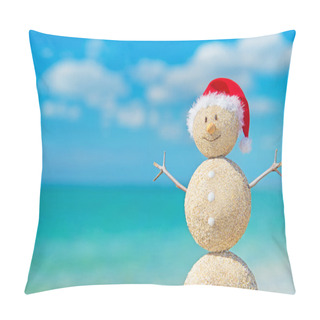 Personality  Smiley Sandy Snowman In Santa Hat. Holiday Concept For New Years Pillow Covers