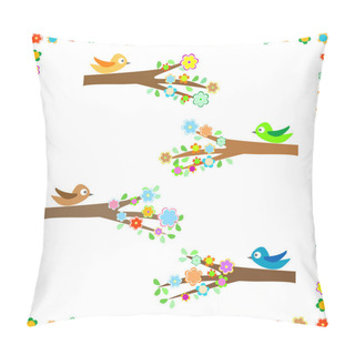 Personality  Birds Sitting On Different Tree Branches With Flower Decor Pillow Covers