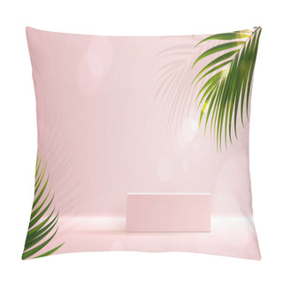 Personality  Cosmetic Background For Product, Branding And Packaging Presentation. Geometry Form Square Molding On Podium Stage With Tropical Leaf Background. Vector Design Pillow Covers