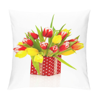 Personality  Beautiful Tulips In The Red Polka-dot Gift Box. Happy Mothers Da Pillow Covers