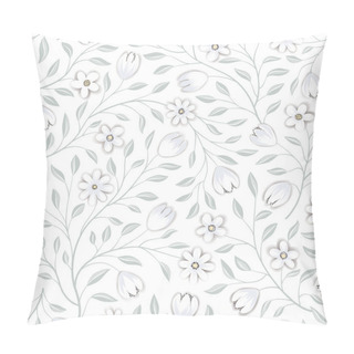 Personality  Floral Seamless Pattern. Flower Background. Floral Seamless Texture With Flowers. Flourish Tiled White Spring Wallpaper Pillow Covers