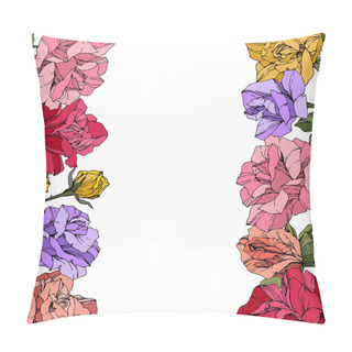 Personality  Vector Roses. Floral Botanical Flowers. Red, Pink And Purple Engraved Ink Art. Floral Border Illustration. Pillow Covers