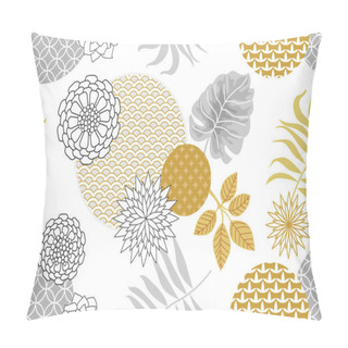 Personality  Golden And Silver Floral Pattern With Japanese Motifs. Minimalism Style.  Pillow Covers