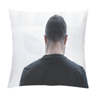 Personality  Back View Of Lonely Short Haired Man Standing By Window At Home Pillow Covers