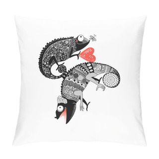 Personality  Vector Drawing In Love Ornamental Chameleon Pillow Covers