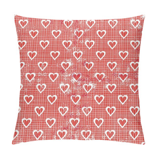 Personality  Little White And Red Border Hearts In Rows On Red Background Grunge Regular Geometric Seamless Pattern Pillow Covers
