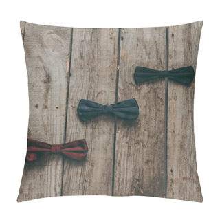 Personality  Classic Bow Ties On Wooden Tabletop Pillow Covers