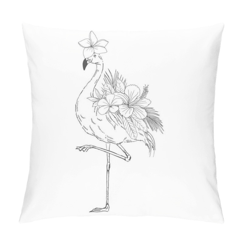 Personality  Flamingo with floral decor hand drawn sketch pillow covers