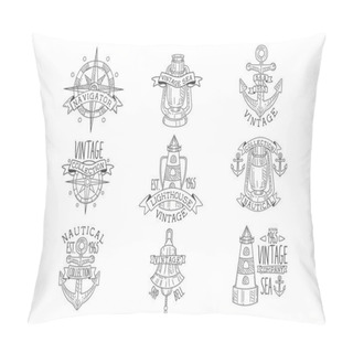 Personality  Vintage Sea Collection Black And White Emblems Pillow Covers