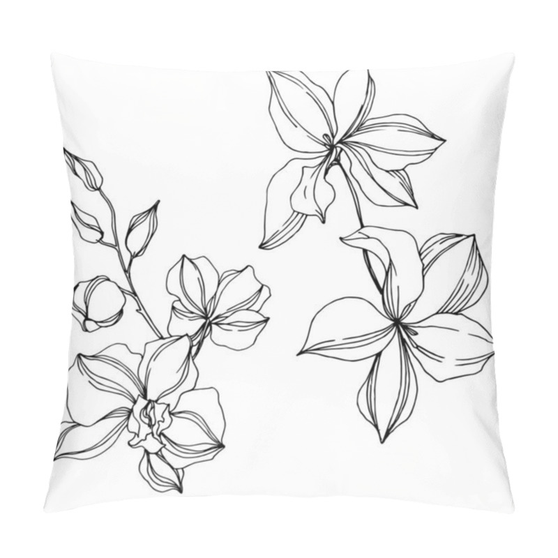 Personality  Vector Orchid Floral Botanical Flowers. Black And White Engraved Ink Art. Isolated Orchids Illustration Element. Pillow Covers