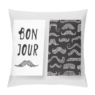 Personality  Set Of Templates For Fashion Cards. Hand Drawn Vector Patterns Hipster Brochures With Mustache Pillow Covers