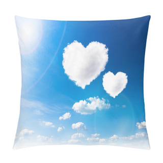 Personality  Blue Sky With Hearts Shape Clouds. Beauty Natural Background Pillow Covers