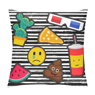 Personality  Retro Patch Icon Set In 80s Fashion Style Pillow Covers
