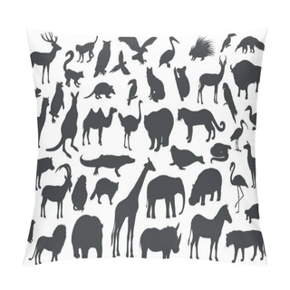 Personality  Silhouettes Of Traditional Animals Zoo. Bear, Giraffe, Panda, Tiger, Lion, Camel And Other Wild Animals And Birds. Vector Illustration. Pillow Covers