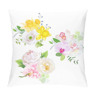 Personality  Spring Mixed Bouquets Vector Design Set. Pillow Covers