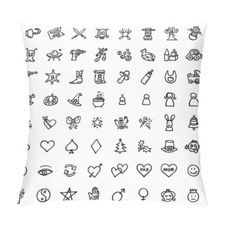 Personality  64 Black And White Hand Drawn Icons - FUN & SYMBOLS Pillow Covers