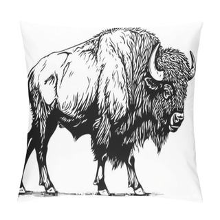 Personality  Hand Drawn Buffalo. Vector Illustration Of Bull Ink Sketch Engraving Style Pillow Covers