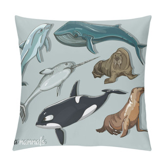 Personality Sea Mammals Animal Collection Icons Set Pillow Covers
