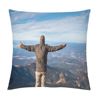 Personality  Man Standing On Top Of Pikes Peak, Colorado Pillow Covers