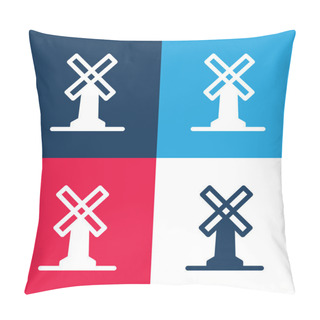 Personality  Big Windmill Blue And Red Four Color Minimal Icon Set Pillow Covers