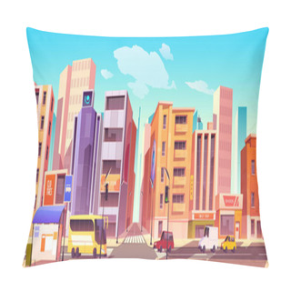 Personality  City Street With Houses, Road And Cars Pillow Covers