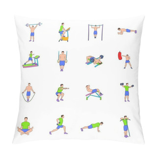 Personality  Gym Icons Set Cartoon Pillow Covers