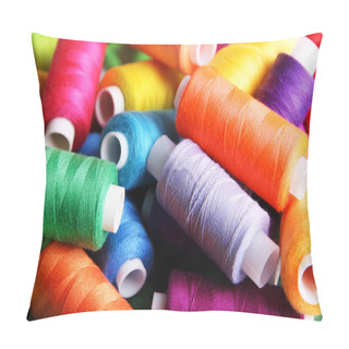 Personality  Multicolor Sewing Threads On Wooden Background Pillow Covers