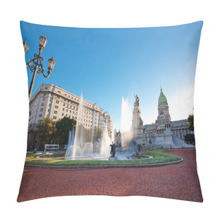 Personality  Building Of Congress And The Fountain In Buenos Aires, Argentina Pillow Covers