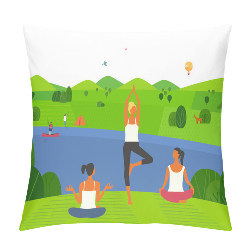 Personality  Girls training yoga on nature pillow covers