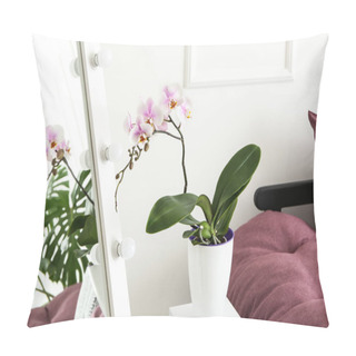 Personality  Beautiful Orchid Flower In Interior Of Room Pillow Covers