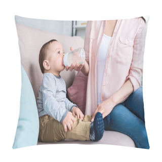 Personality  Cropped Shot Of Mother Feeding Her Little Child With Bottle At Home Pillow Covers