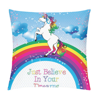 Personality  Motivation Card. Unicorn With A Rainbow Pillow Covers