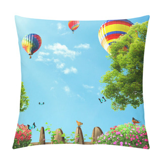 Personality  Hot Air Balloons High In The Blue Sky, View From House Garden Pillow Covers