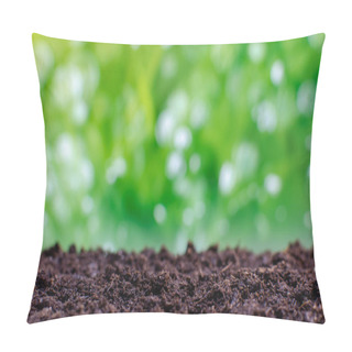 Personality  Empty Soil Ready For Plants On Green Leaves Background Pillow Covers