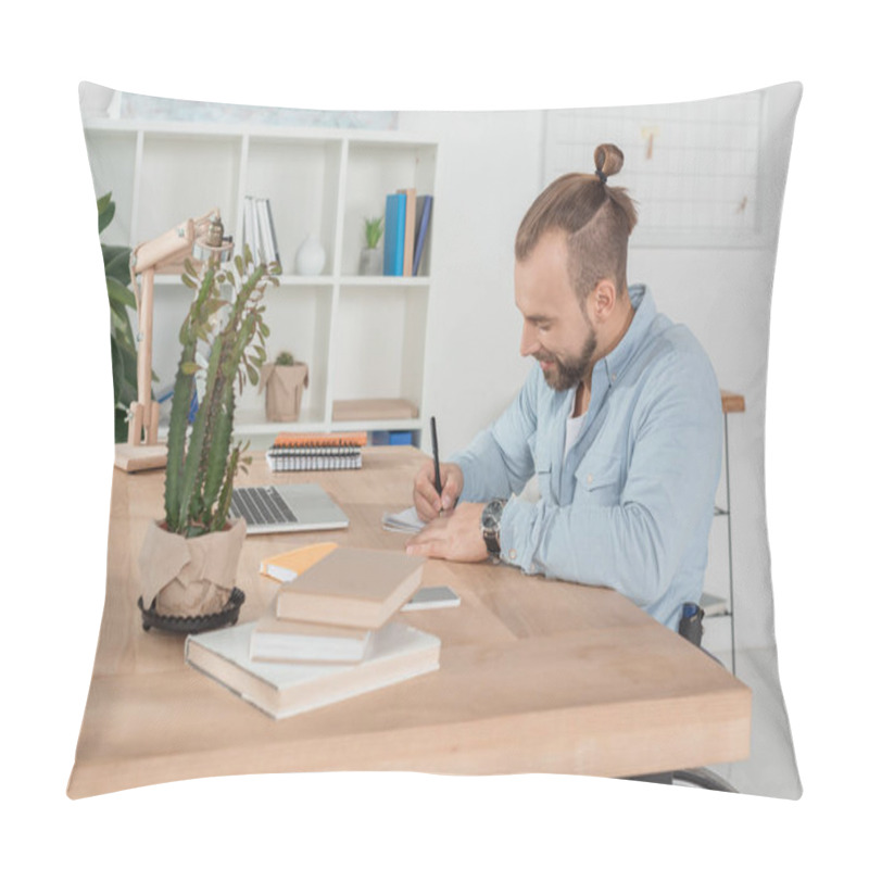 Personality  disabled man writing in notebook pillow covers