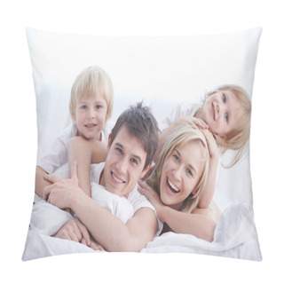 Personality  A Happy Family On White Bed In The Bedroom Pillow Covers