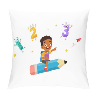 Personality  Little Kid Riding A Pencil And Fly Pillow Covers