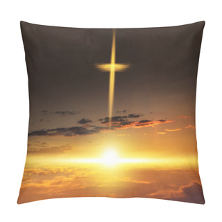 Personality  Heavenly Cross Religion Symbol Shape Dramatic Nature Background Glowing Cross Pillow Covers