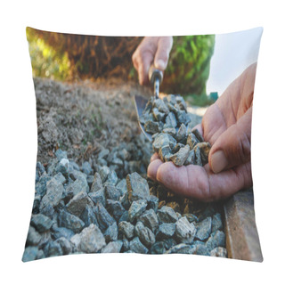 Personality  Gardener At Work: How To Make A Decoration From Small Pebbles Next To A Path In The Garden. Pillow Covers
