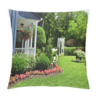 Personality  Landscaped Front Yard Of A House With Flowers And Green Lawn Pillow Covers
