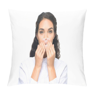 Personality  Businesswoman Closing Ears With Hands Pillow Covers